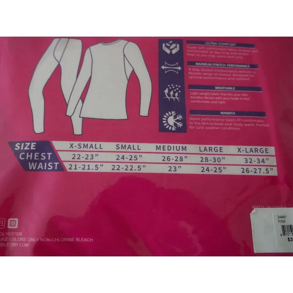 GO UNDER Girls 2PC Thermal Set PINK Base Layer Ultra-Soft Size M 7/8